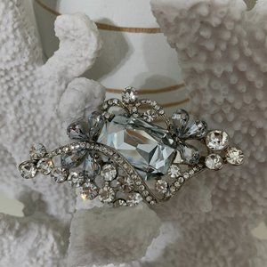 Vintage Bridal Silver Clear White Rhinestone Brooch Pin And Pendant.